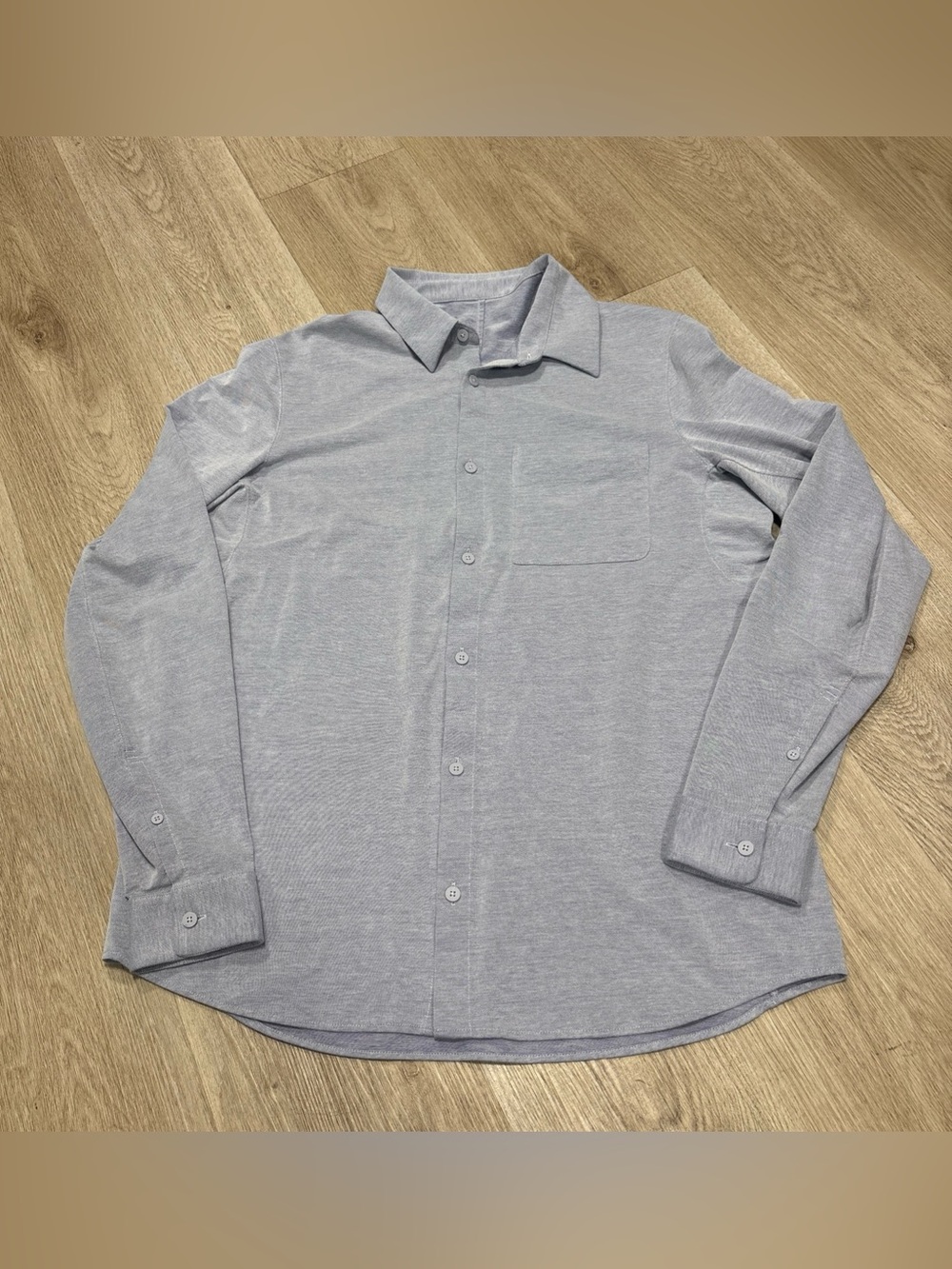 Lululemon Commission Shirt Mens L Gray Blue Cotton Blend Long Sleeve Button Up